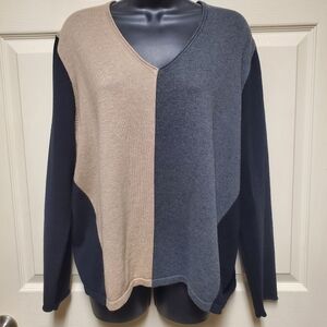 Marble Black And Brown Long Sleeve Sweater V Neck Size L